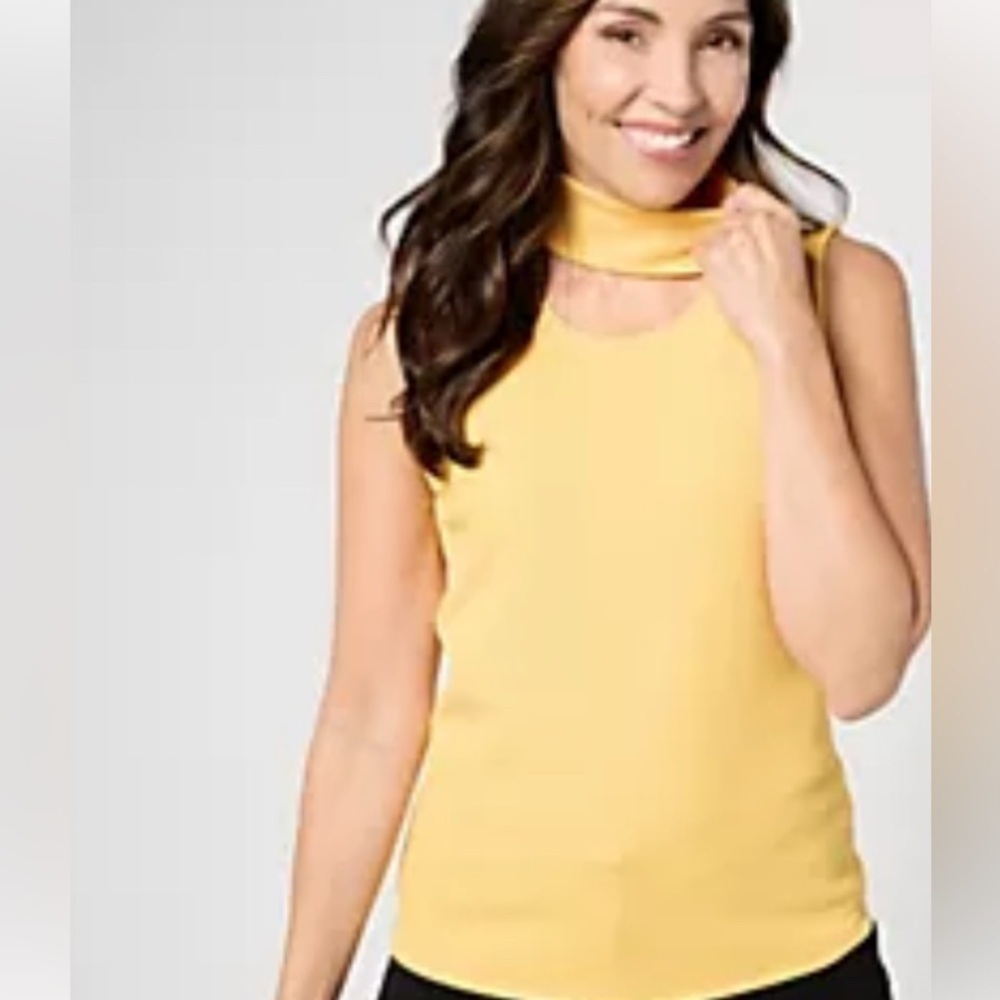 ATTITUDES BY RENEE KNIT CUTOUT MOCK NECK TOP NEW COLOR GOLDEN GLOW XXS